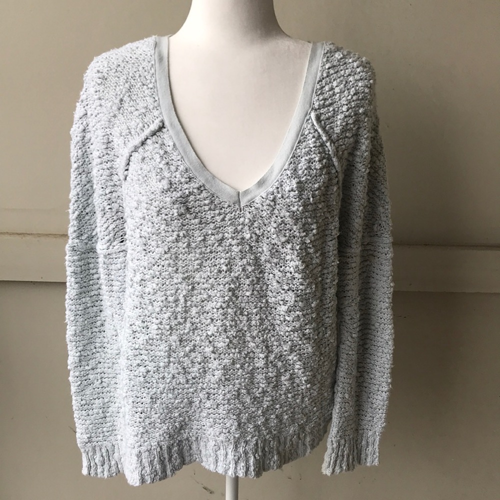 Free People Light Gray V-Neck Sweater